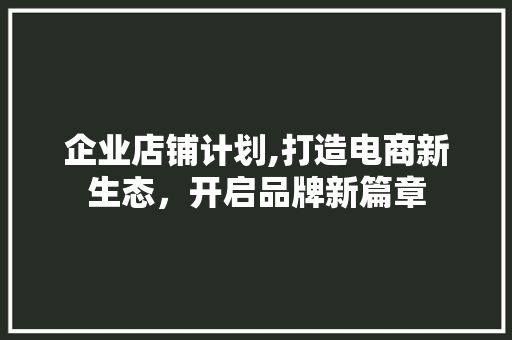 企业店铺计划,打造电商新生态，开启品牌新篇章