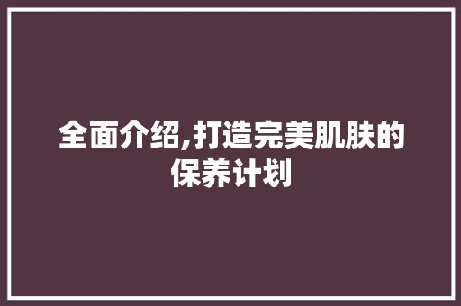 全面介绍,打造完美肌肤的保养计划