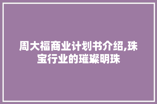 周大福商业计划书介绍,珠宝行业的璀璨明珠