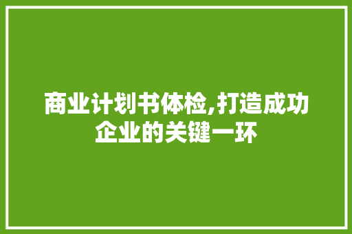 商业计划书体检,打造成功企业的关键一环