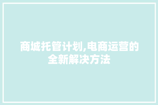商城托管计划,电商运营的全新解决方法