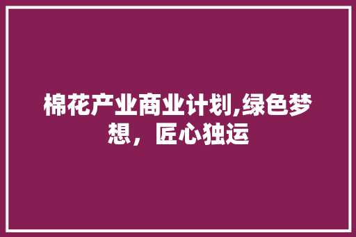棉花产业商业计划,绿色梦想，匠心独运