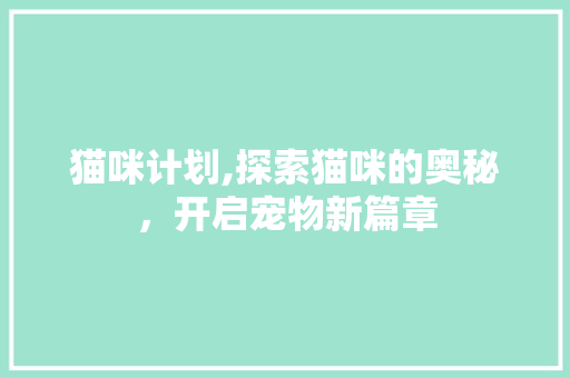 猫咪计划,探索猫咪的奥秘，开启宠物新篇章