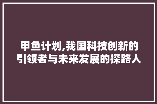 甲鱼计划,我国科技创新的引领者与未来发展的探路人