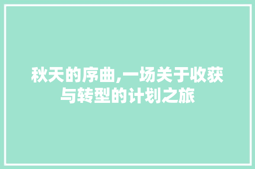 秋天的序曲,一场关于收获与转型的计划之旅