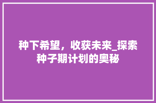 种下希望，收获未来_探索种子期计划的奥秘