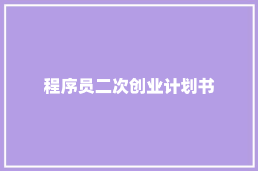 程序员二次创业计划书