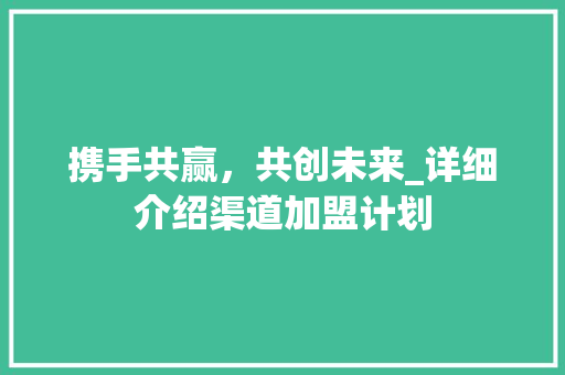 携手共赢，共创未来_详细介绍渠道加盟计划