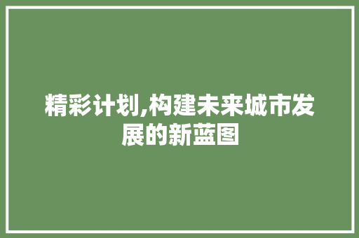 精彩计划,构建未来城市发展的新蓝图