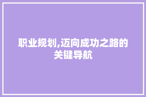 职业规划,迈向成功之路的关键导航