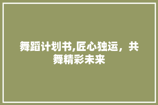 舞蹈计划书,匠心独运，共舞精彩未来