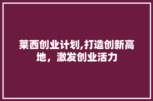 莱西创业计划,打造创新高地，激发创业活力