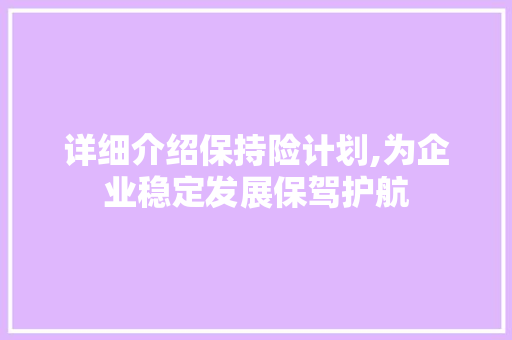详细介绍保持险计划,为企业稳定发展保驾护航