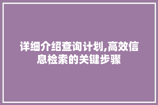 详细介绍查询计划,高效信息检索的关键步骤 写作社区