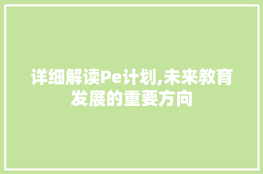 详细解读Pe计划,未来教育发展的重要方向