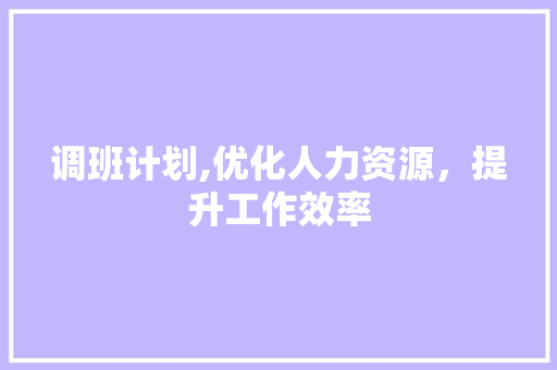 调班计划,优化人力资源，提升工作效率
