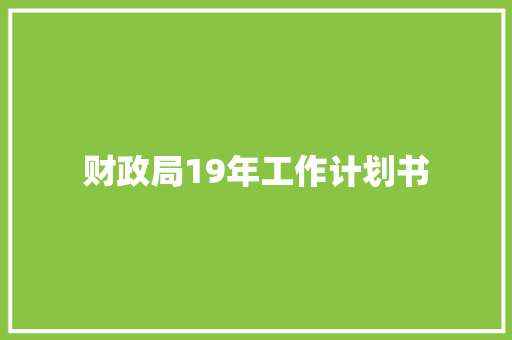 财政局19年工作计划书