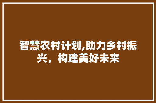 智慧农村计划,助力乡村振兴，构建美好未来