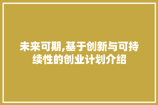 未来可期,基于创新与可持续性的创业计划介绍