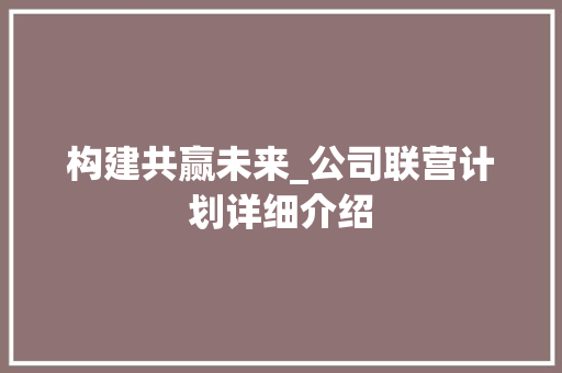 构建共赢未来_公司联营计划详细介绍