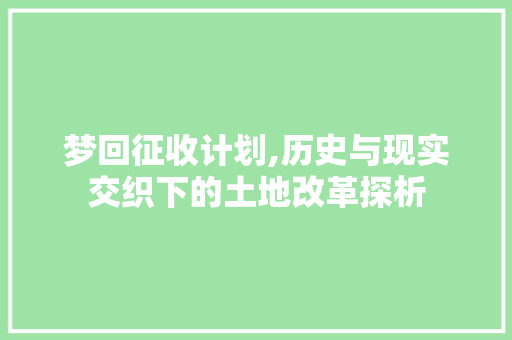 梦回征收计划,历史与现实交织下的土地改革探析