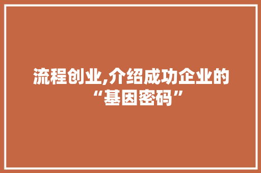 流程创业,介绍成功企业的“基因密码”