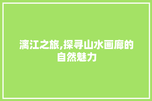 漓江之旅,探寻山水画廊的自然魅力