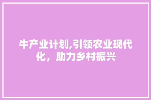 牛产业计划,引领农业现代化，助力乡村振兴
