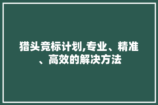 猎头竞标计划,专业、精准、高效的解决方法