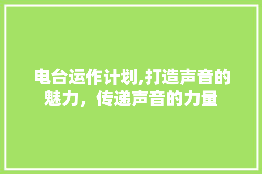 电台运作计划,打造声音的魅力，传递声音的力量 诗歌创作