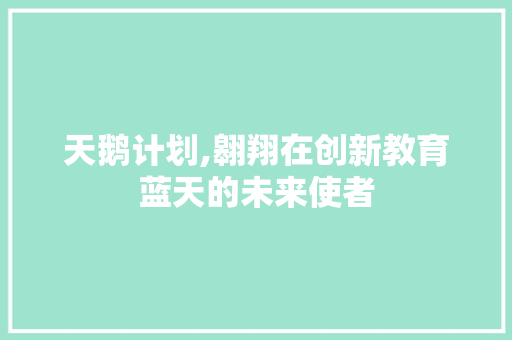 天鹅计划,翱翔在创新教育蓝天的未来使者