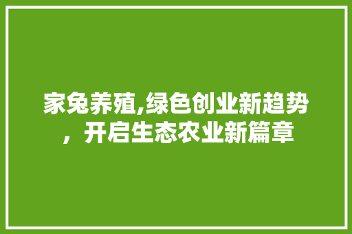 家兔养殖,绿色创业新趋势，开启生态农业新篇章