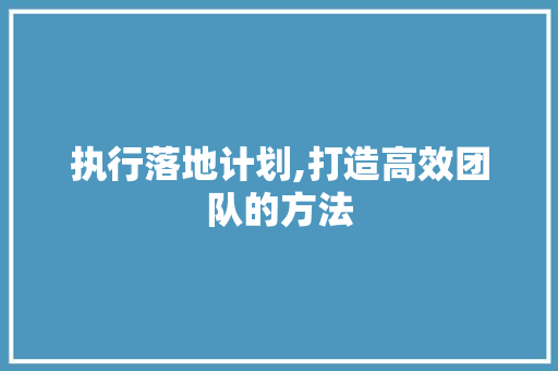 执行落地计划,打造高效团队的方法