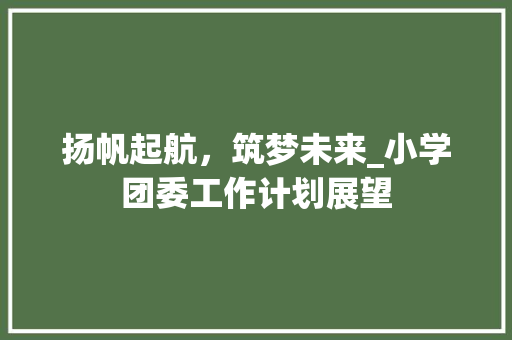 扬帆起航，筑梦未来_小学团委工作计划展望