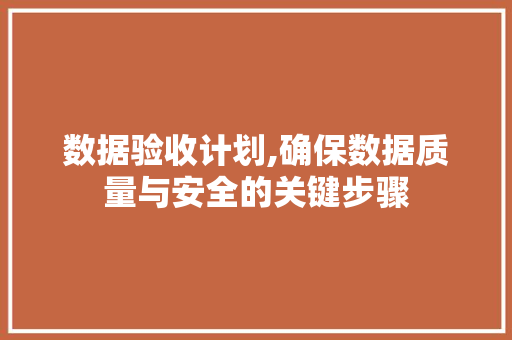 数据验收计划,确保数据质量与安全的关键步骤