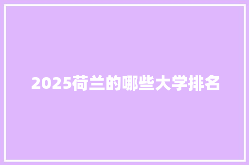 2025荷兰的哪些大学排名