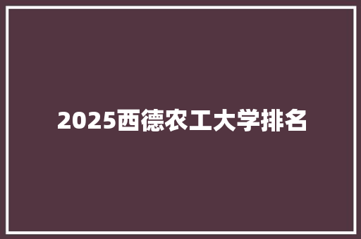 2025西德农工大学排名