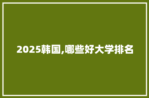 2025韩国,哪些好大学排名