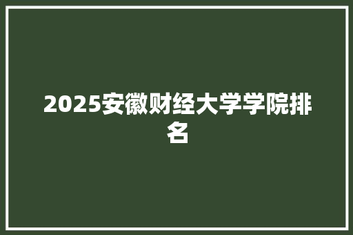 2025安徽财经大学学院排名
