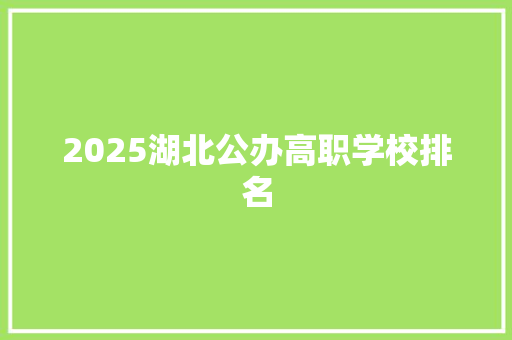 2025湖北公办高职学校排名