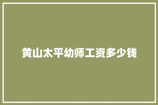 黄山太平幼师工资多少钱