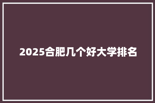 2025合肥几个好大学排名