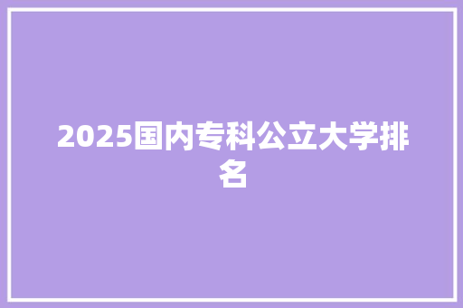 2025国内专科公立大学排名
