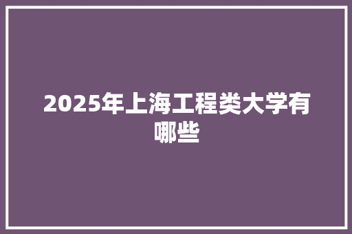 2025年上海工程类大学有哪些