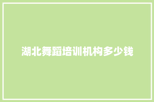 湖北舞蹈培训机构多少钱