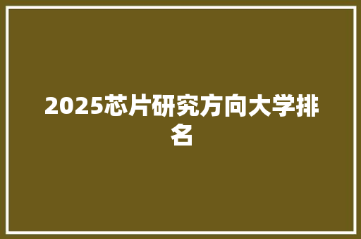 2025芯片研究方向大学排名