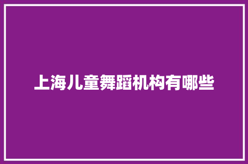 上海儿童舞蹈机构有哪些