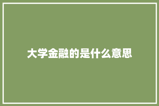 大学金融的是什么意思