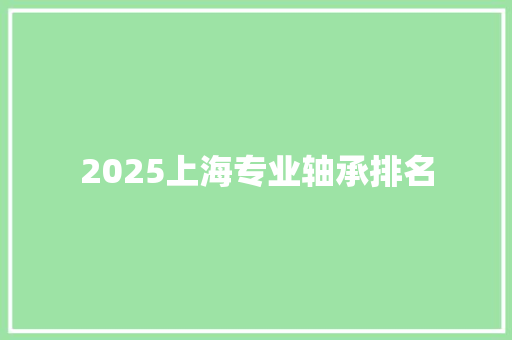 2025上海专业轴承排名