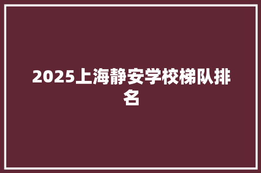 2025上海静安学校梯队排名